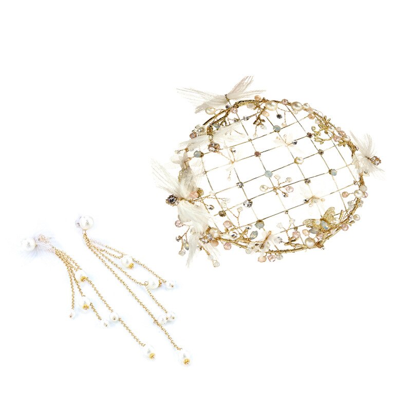 Banchetto con Dei Monili Della Sposa Copricapo Coreano Oro Cappello di Fiore Europeo orecchini di Cerimonia Nuziale Dei monili Dei Capelli dei monili dei capelli