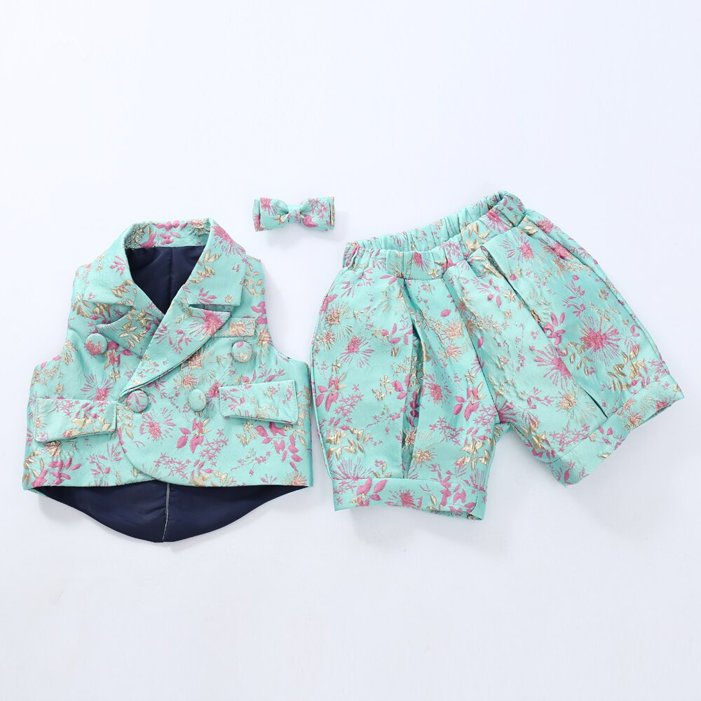 Baby Boy Wedding Suit Infant Formal First Birthday Tuxedo Toddler Jacquard pattern Photography Outfits Ceremony Party Costume