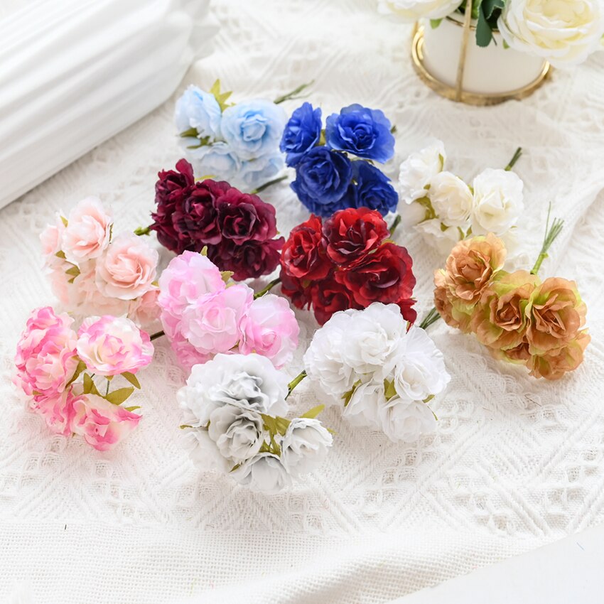 18PCS Artificial Flowers Mini Silk Bouquet Wedding Decorative DIY Wreath Christmas Decoration Vase for Home Garden Scrapbooking
