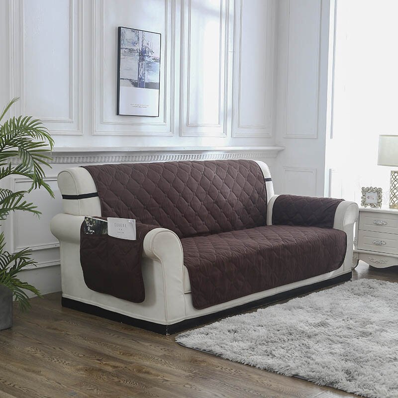 Gewatteerde bankhoes woonkamer waterdichte antislip bankhoes relaxfauteuil hoes opbergzak fauteuil meubelbeschermer 1/2/3- zits: Koffie / 2 -zits (138 x 195cm)