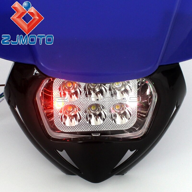 Ensemble universel de phare LED de vélo de saleté pour Yamaha Suzuki YZ YZF WR TT DR RM MX Enduro Supermoto masque de carénage de phare bleu
