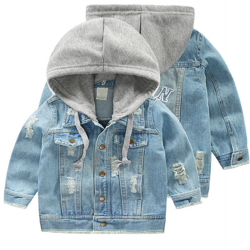 Nuovi Jeans Strappati Ragazzo Giubbotti Con Cappuccio Denim Primavera Autumm Bambini Cappotti Del Bambino di Modo Giacca 8JK047