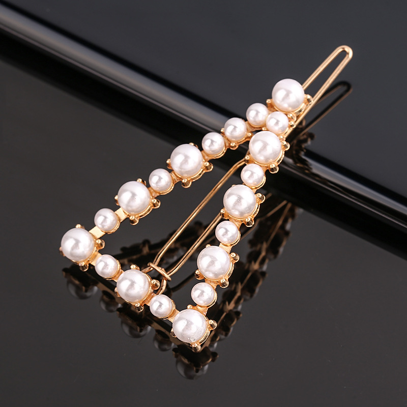 Horquilla de aleación geométrica de pentagrama de perlas de arco de para niña, Clip para el cabello minimalista, accesorios para el cabello con forma de corazón de diamante