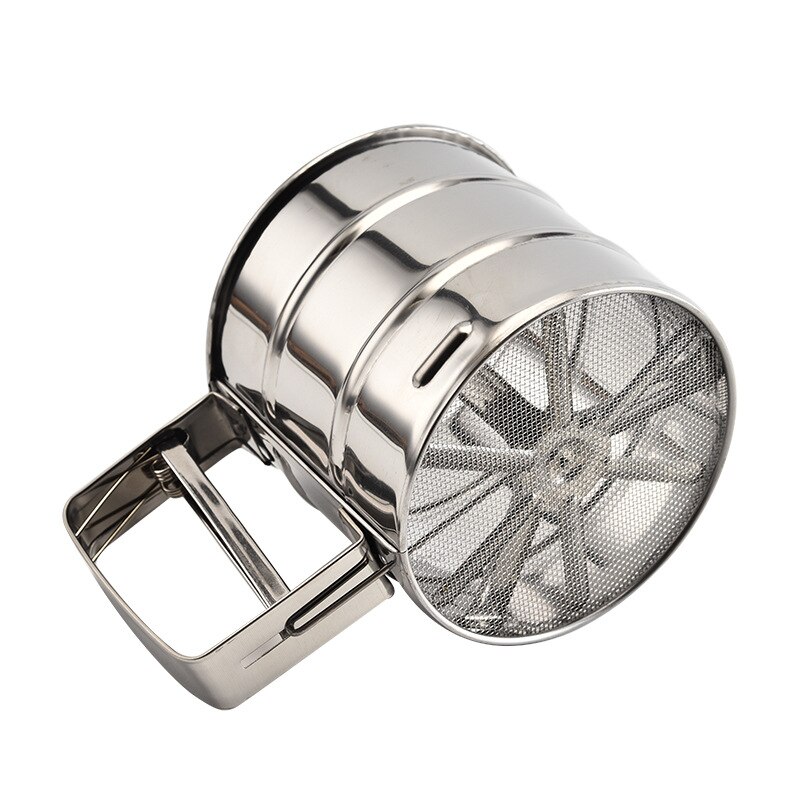 Stainless steel flour sifter Hand crank elastic stainless steel flour sieve Hand-held cup type stainless steel flour sifter