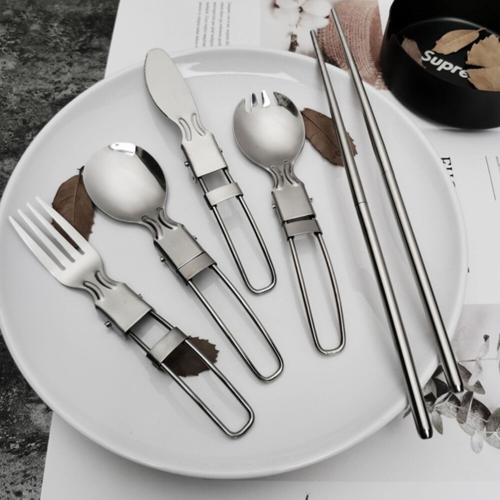 1 Set Stainless Steel Tableware Durable Flatware Kit for Outdoor Camping