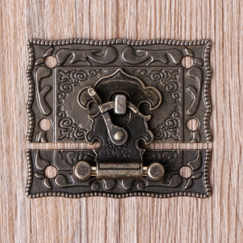 55mm x 47mm Style Vintage loquet boîte en bois moraillon tampon coffre serrure Bronze ton Antique