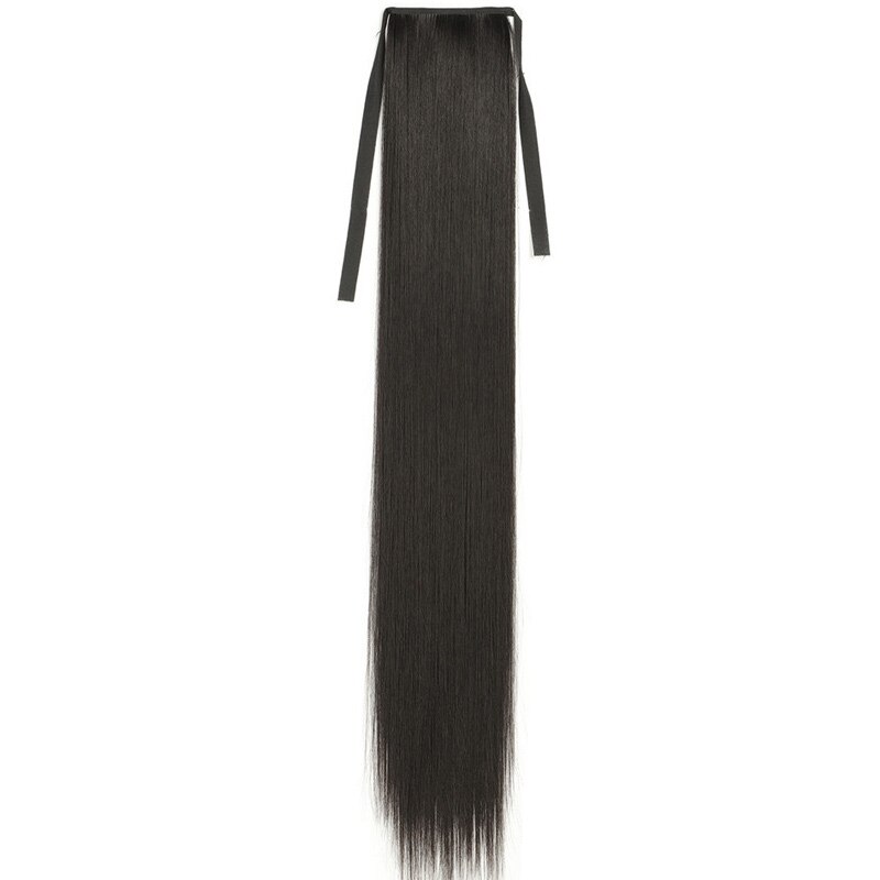 Extensión de cabello para mujer, postizo largo bonito con cordón recto, cola de caballo sintética, negro/marrón, resistente al calor: Black / 1 PC