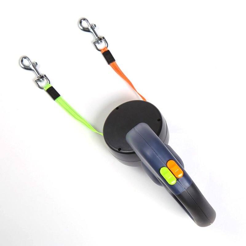 Double Head Dog Leash Automatic Retractable Puppy Traction Rope with LED Light for Pets Hiking Walking