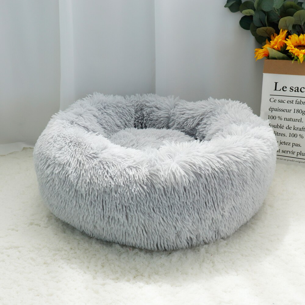 Warm Hond Kat Bed Zachte Fleece Ronde Huisdier Kussen Mat Voor Kleine Medium Grote Honden Kat Lange Pluche Winter Hond kennel Puppy Bed Sofa: Light Grey / Diameter 40cm