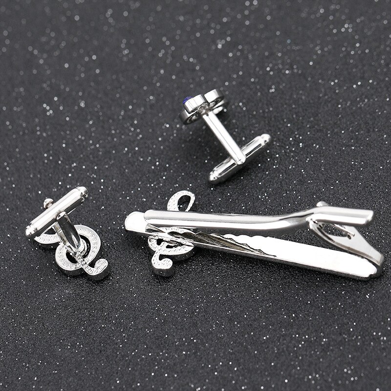 Men's Musical Note Cufflink Music Symbol French Shirt Tie Clips Cufflinks Set Business Wedding Cuff Jewelry