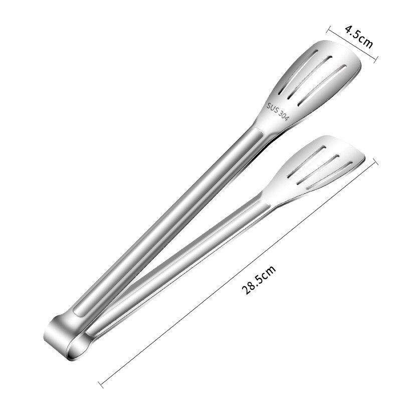 Anti-Scald Food Tongs Steak Bread Serving Clip Stainless Steel Buffet Heater Clamp Barbecue Cooking Tools Kitchen Accessories: 28.5cm Silver