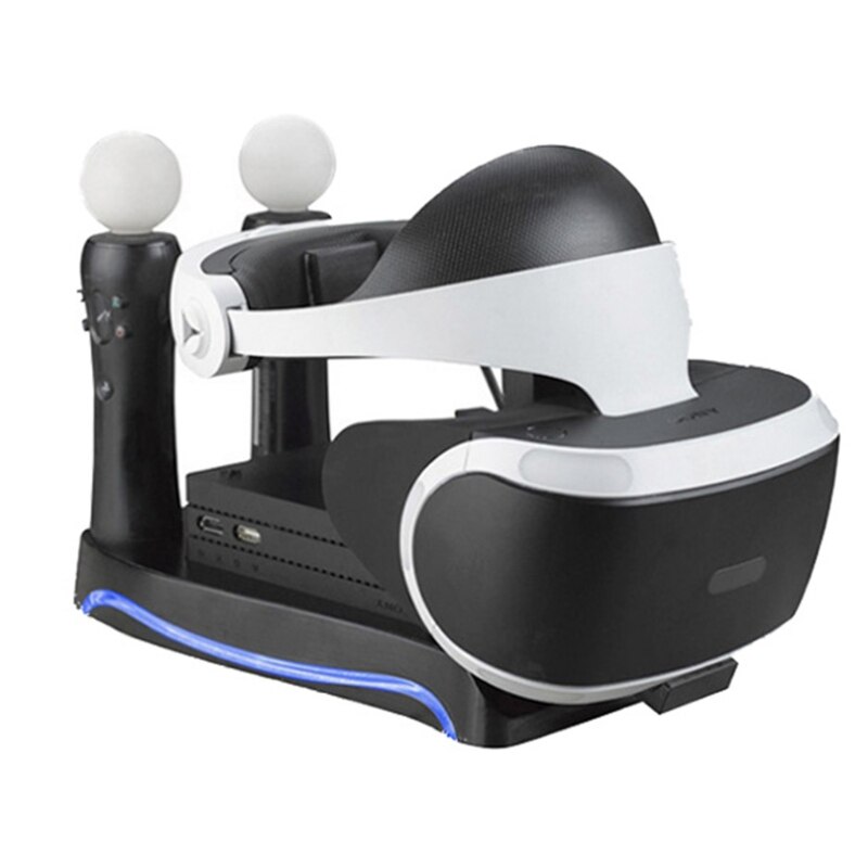 4 in1 ps vr 2nd. generation lodret stativ  ps4 vr briller stik opbevaringssæt joystick ladestation med kølelys