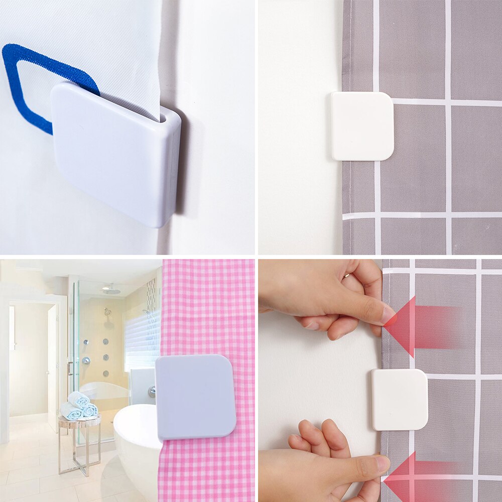 2 szt. Klipsy mocujące zasłony prysznicowe odporne na wodę samoprzylepne praktyczne bezszwowe wysokiej jakości kurtyna łazienkowa