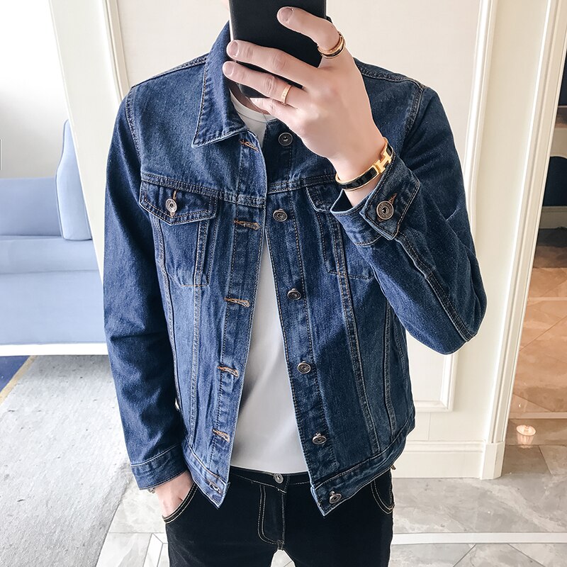 Lente Denim Jas Heren Jas Donkerblauw Casual Denim Jassen Katoen Turn-Down Kraag Mode Uitloper Denim Jas Voor man, 802