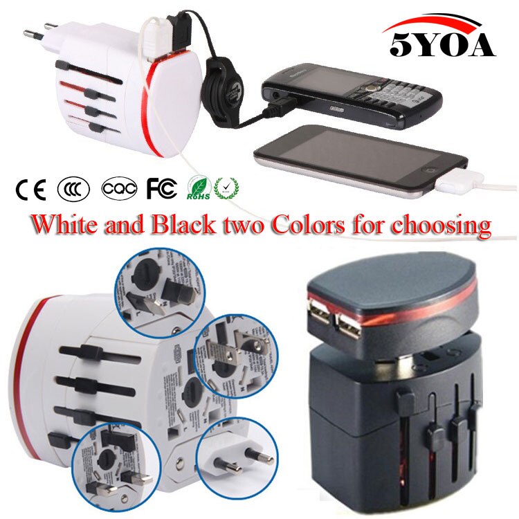 2USB Universal World Travel Charger Adapter Plug All in one AC Power Adapter Converter om US/UK/AU/EU Plug Socket International