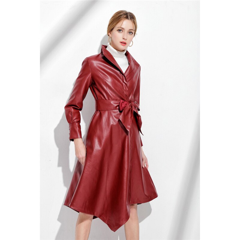 Spring autumn faux leather jacket women Europe and America S-3XL plus size black wine red slim PU jacket JD429