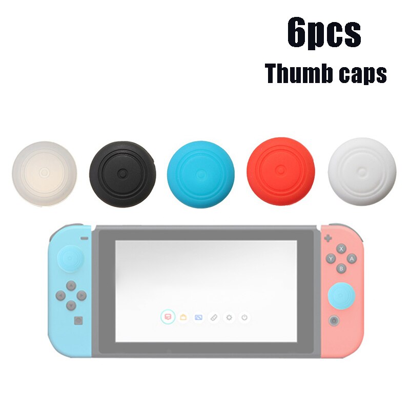 Voor Nintendo Schakelaar Transparant Back Hard Case + Gehard Glas Screen Protector + 6Pcs Duimgrepen Caps: 6pcs caps