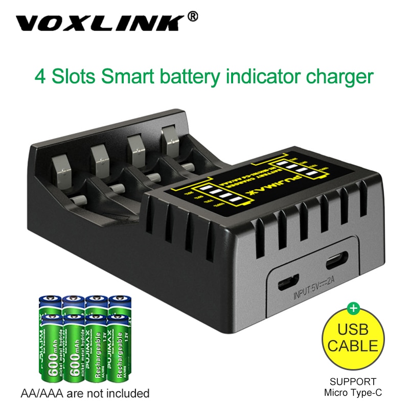 Voxlink Ni-Mh/Ni-Cd Lader 4 Slot Batterij Lader Voor Aaa/Aa Oplaadbare Batterij Kortsluiting Bescherming met Led-Indicator