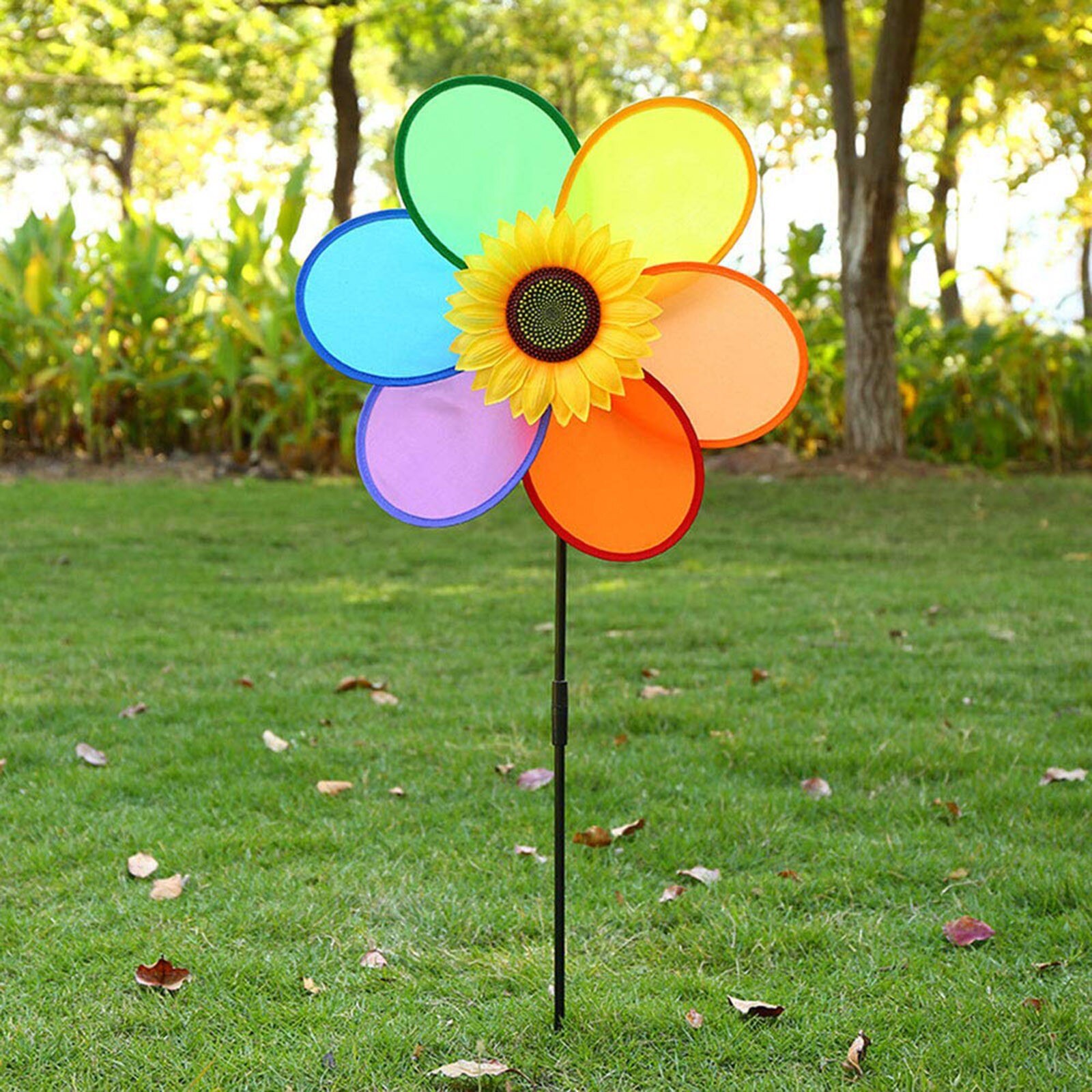 Kleurrijke Regenboog Bloem Windmolen Spinner Wind Huis Tuin Yard Patio Outdoor Decoratie Kids Speelgoed Lichtgewicht Eenvoudig Verwijderen