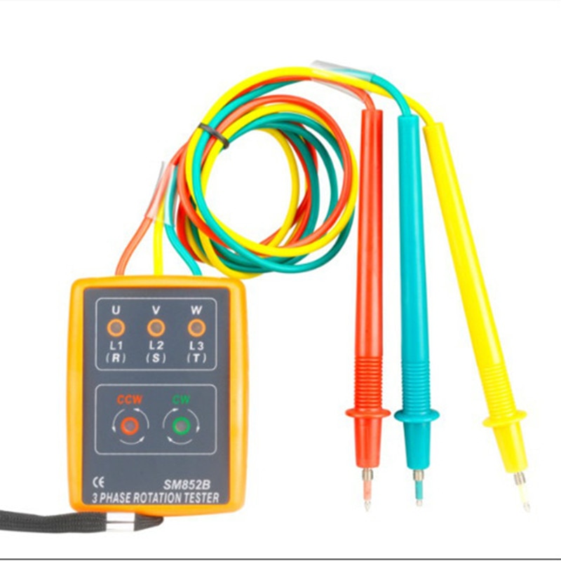 testeur d&#39;indicateur de Rotation à 3 phases SM852B, détecteur de compteur, Buzzer LED avec pochette Portable TD-LED02