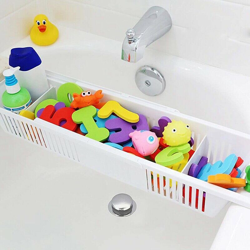 Badewanne Caddie Tablett Kunststoff Badewanne Korb Regal Gestell Schlecht Spielzeug Organizer Versenkbare Lagerung Gestell H99F