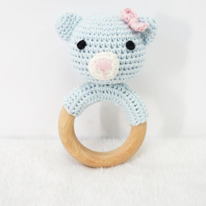 Baby Holz Beruhigende Rasseln Spielzeug Baby Natur Häkeln Handgemachte Gestrickte Rasseln BeißRing Spielzeug Hase Bär Zahnen Ring BeißRing Neue: E