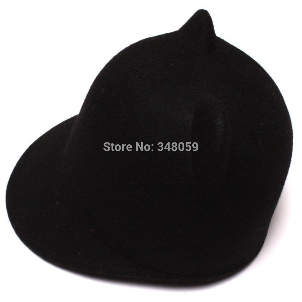 100% wełna dziewczyny kapelusz fedora zima czarne rogi diabła urocze kocie uszy zwierząt derby melonik piękny czapka dla Childrend prezent