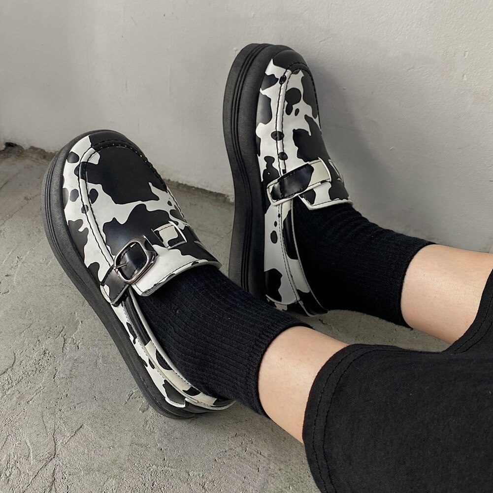 Gothic Style Loafers Buckels Flat Platform Round Toe slip-on Women Shoes Causal Big Size 40 Spring Stylish