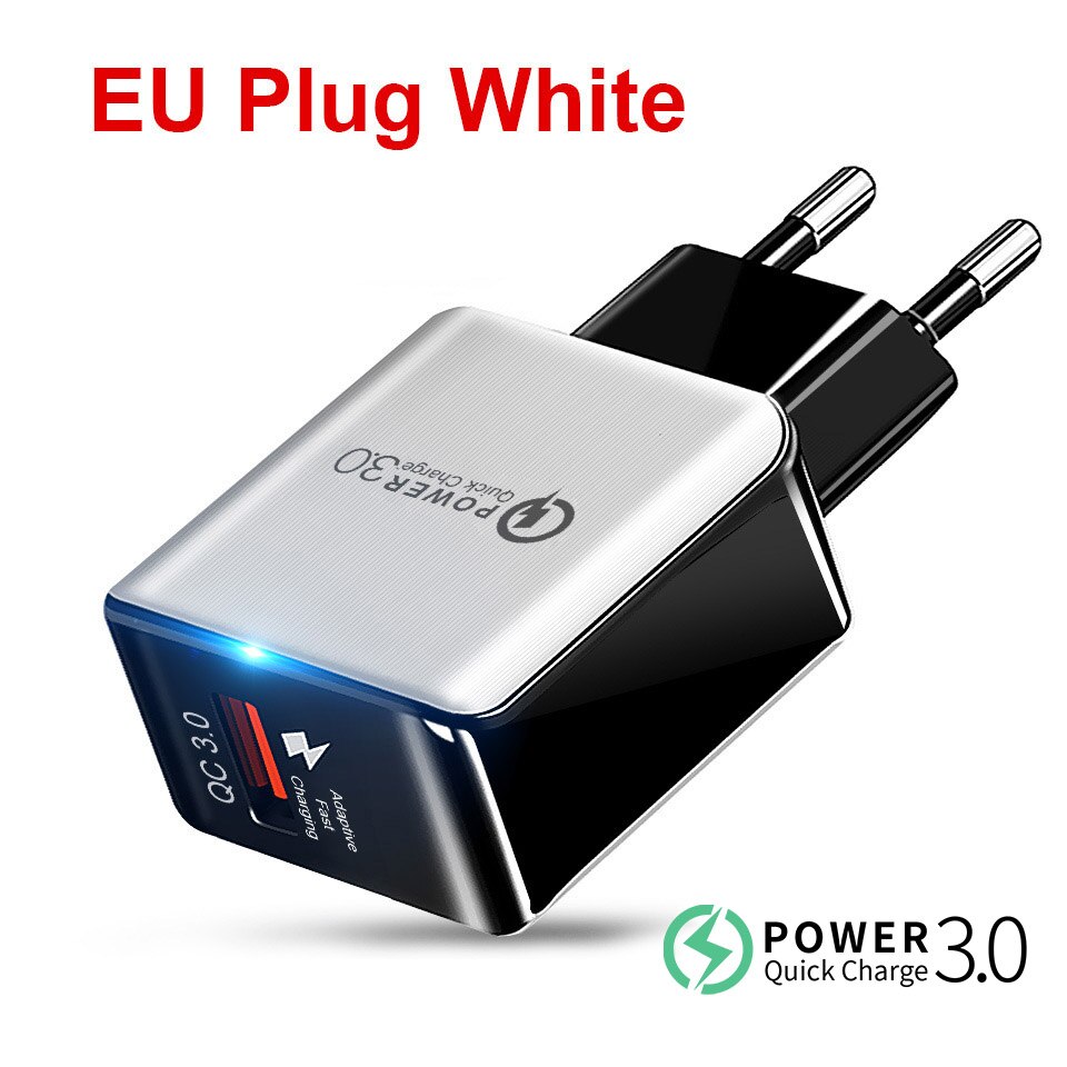 KSTUCNE Quick Charge 3.0 USB Charger 18W QC3.0 QC Fast Charging Multi Plug Mobile Phone Charger For iPhone Samsung Xiaomi Huawei: EU Snow White