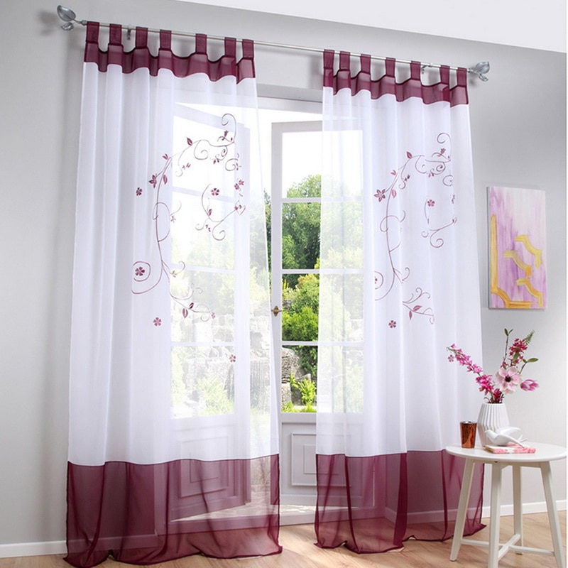 Urijk-rideaux transparents en tulle, rideaux transparents avec motifs floraux, pour fenêtre de chambre à coucher et salon