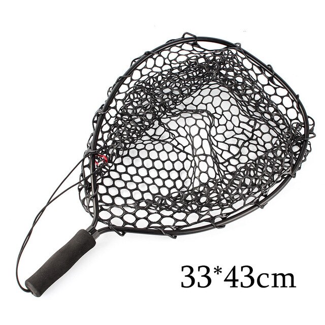 Draagbare Zachte Rubberen Siliconen Forel Vangen Visnet Aluminium Visnet Trap Comfortabele Eva Handvat Met Stevige Hand Netto: 3343CM-black