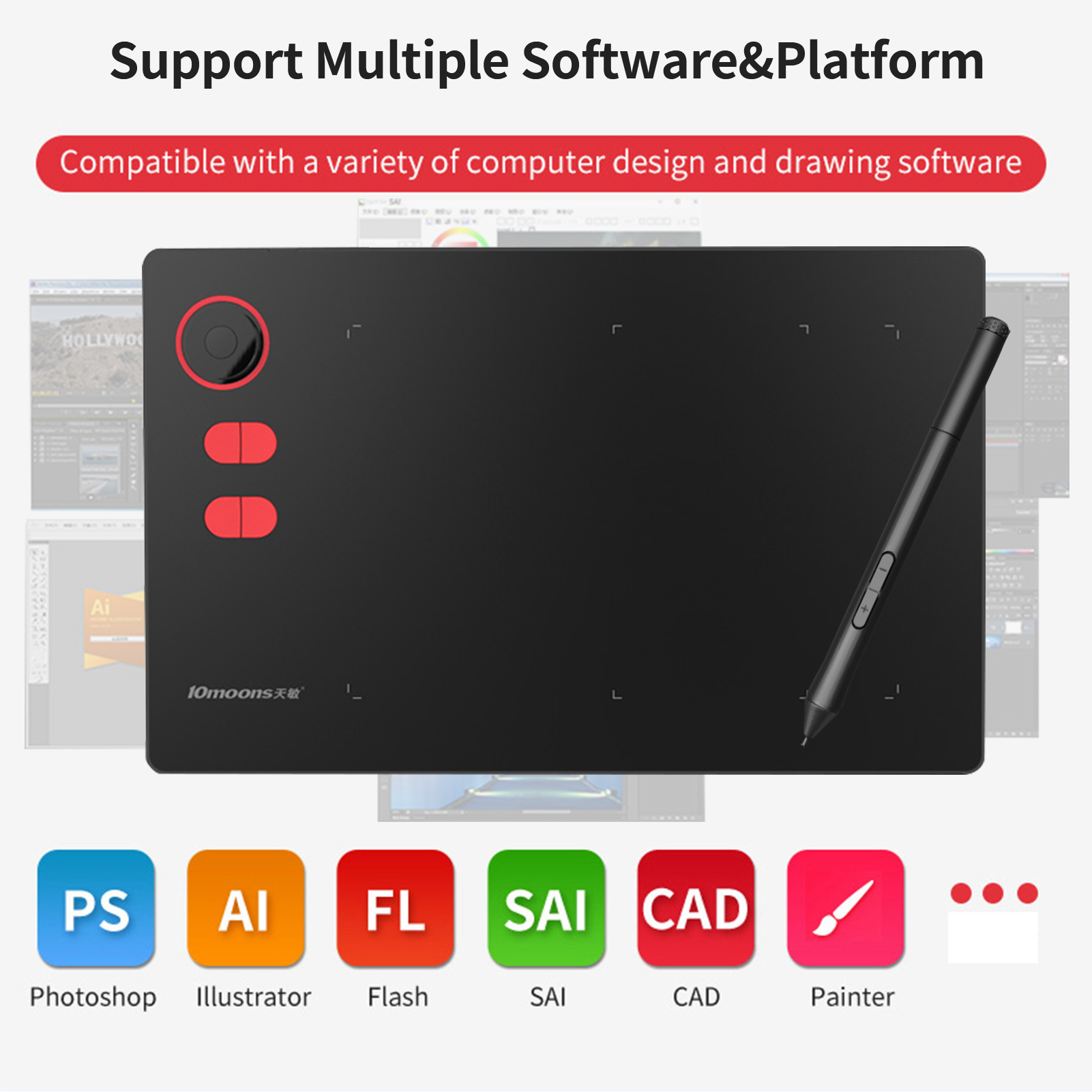 10moons G20 Graphics Drawing Tablet Ultralight Digital Sketch Battery-free Stylus 8192 Levels Pressure 12 Keys PC Android OTG
