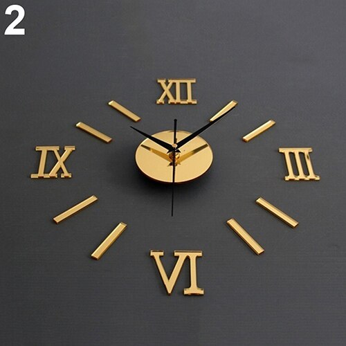 Superficie de espejo acrílico 3D, números romanos, pegatinas de reloj de pared, manualidades decoración hogareña 10WG: Oro