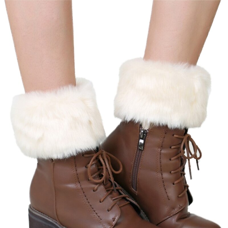 Guêtres en fourrure tricotée au Crochet pour femmes, chauffe-jambes, poignets, chaussettes, guêtres, hiver