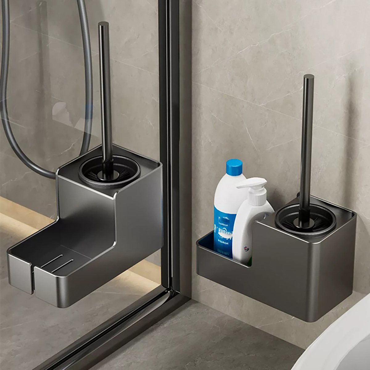 Badkamer Accessoires Toiletborstel houder Wandmontage Badkamer Schoonmaak borstel Aluminium Toiletborstel voor het reinigen van opslag
