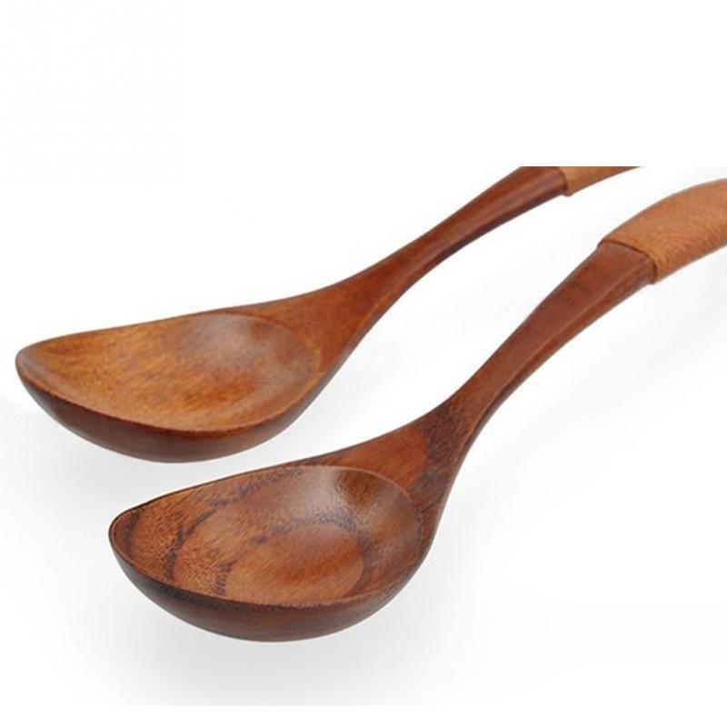 Cuchara de madera de 1/3 Uds., vajilla de laca china, cuchara de sopa de madera resistente al calor, cuchara de estilo kaki con mango marrón, cuchara para beber sopa