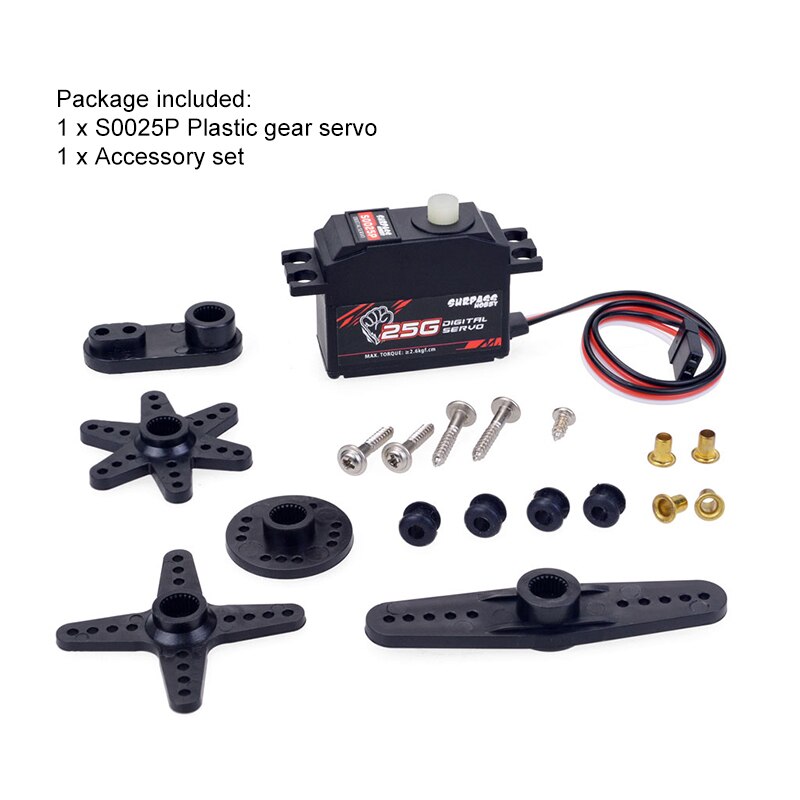 SURPASS Hobby S0017M 17g Metal Gear 1.8KG Digital Servo for RC Airplane Robot 1/18 1/16 Truck Car Boat Duct Plane: 25g Plastic Gear