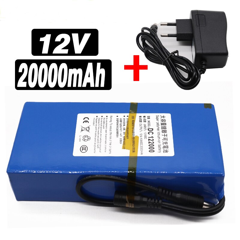 100% Dc 12V 20000Mah Lithium Oplaadbare Batterij Pack 12.6V 20Ah Voor Draadloze Camera Draadloze Infrarood Detector + lader