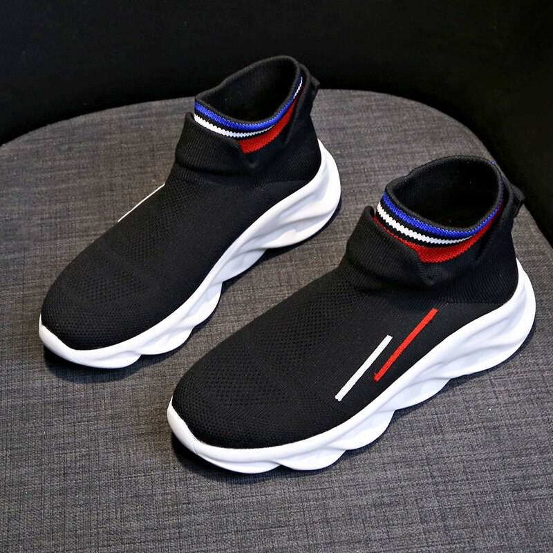 Weweya beige slip-on joggesko kvinner høye sokker løpe sportssko pustende komfortable løpesko utendørs kvinnelige gåsko: Svart / 5.5