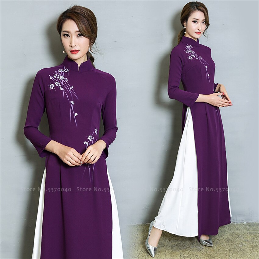 Vietnam stil blomster kinesisk qipao tradisjonell cheongsam fest formell kjole for kvinner hanfu asiatiske klær ao dai vestidos antrekk