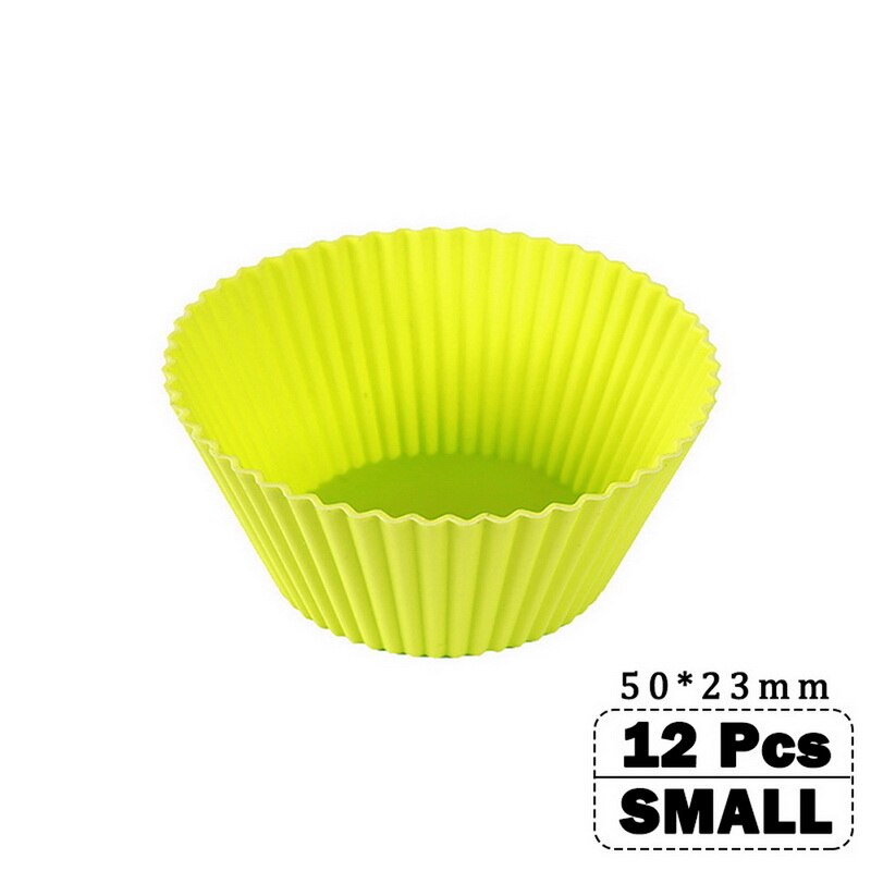 12 pièces/ensemble cuisson tasse Liner cuisson moules forme ronde Silicone Cupcake moule fabricant moule plateau bricolage gâteau décoration outils: light green small