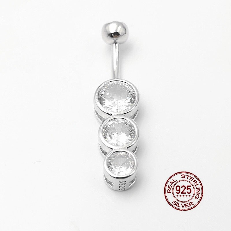 Hellolook Drie Glanzende Zircons Navel Piercing 925 Sterling Zilveren Buik Buttton Ring Sexy Belly Piercing Vrouwen Lichaam Sieraden: 10mm