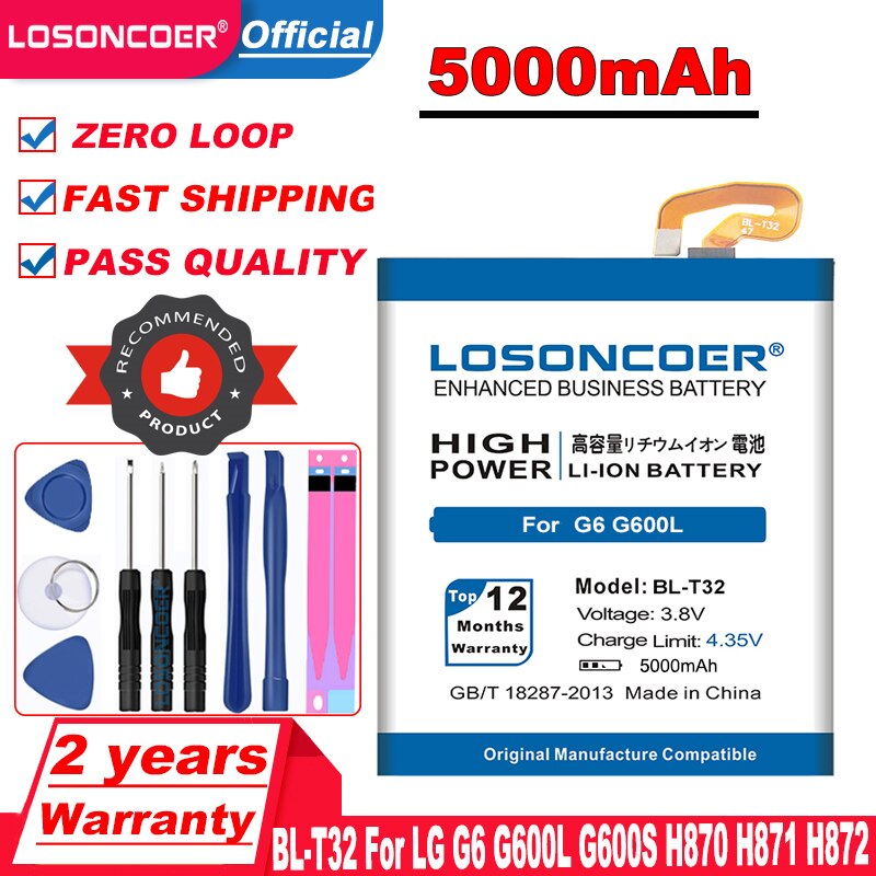 6400mAh BL-42D1F BL-51YF BL-51YF BL-T32 BL-T39 Battery For Original LG G3 G4 G5 G6 G7 Battery D858 D855/H811 H810/H850 H840 H830