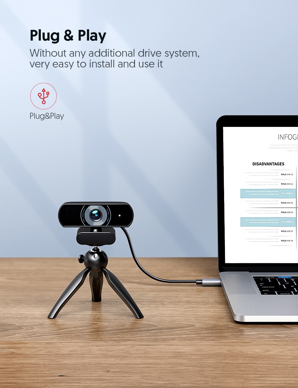 Victure SC30 1080P Webcam with Privacy Cover, Dual Stereo Microphones PC Camera, Full HD Video for Computers And Laptop