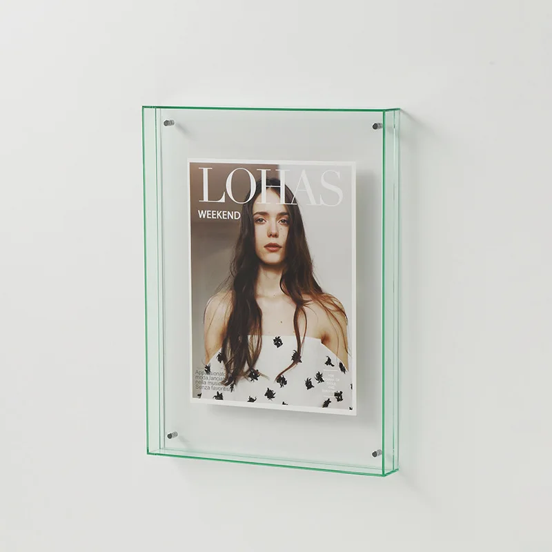 Marco de fotos acrílico de estilo lujoso ligero, marco de fotos de colores transparente DIY, montaje de carteles, decoración colgante de pared para dormitorio: L / Gris claro