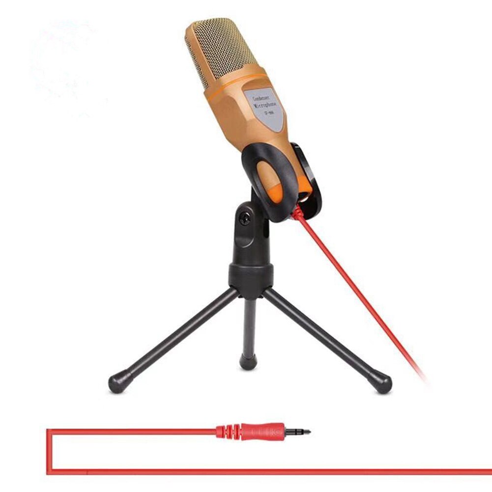 3.5mm Plug Condenser Microphone Stereo Audio Omnidirectional MIC Desktop Tripod for Online Video Chatting Gaming Recording: Gold