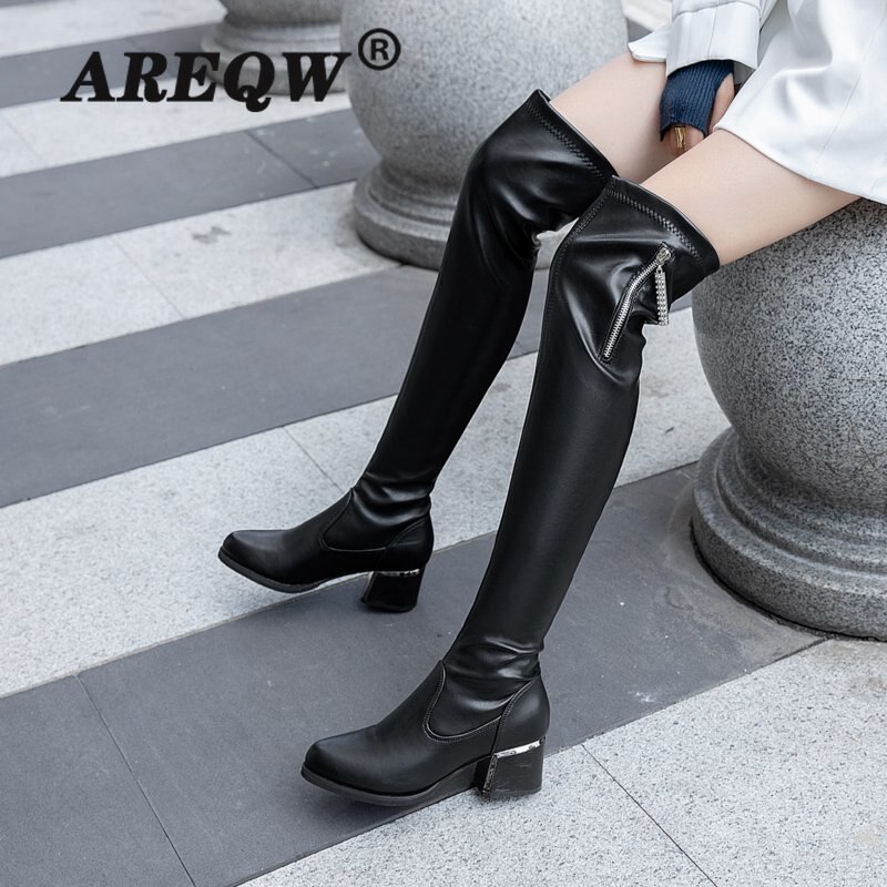 mujer Slim Stretch Lycra plataforma hasta la rodilla botas damas Botas Largas zapatos de invierno botas sobre la rodilla