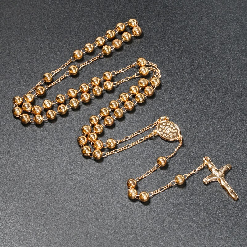 5 stili moda cattolica vergine maria gesù piccola dimensione rotonda perla accessori gioielli catena croce pendente rosario perline collana: Style 5-gold