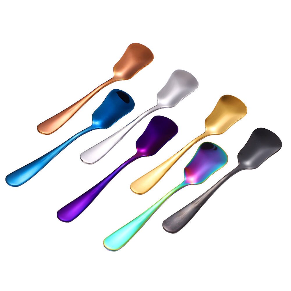Cucharas de acero inoxidable para cuchara, Mini cucharas de café chapadas en titanio, vajilla colorida de arcoíris y oro rosa, de cucharas con cabeza cuadrada