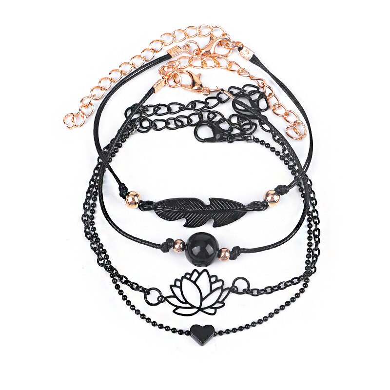 Schwarz Lotus blume Herz Blatt Armbänder einstellen Für Frauen Charme Kette Hand Schmuck Mädchen